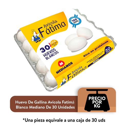 Huevo de Gallina Avicola Fatima Blanco Mediano - 30 Uds