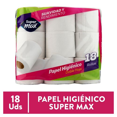 Papel Higiénico Marca Supermax 330 Hojas Dobles - 18 Rollos
