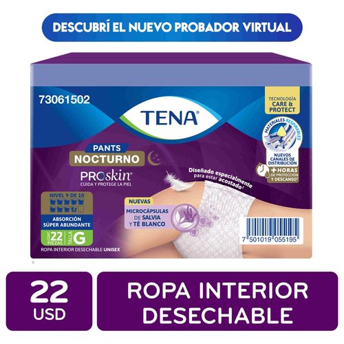 Ropa Interior Desechable Tena Pants Nocturno Talla:G - 22 Uds
