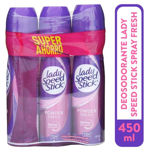 Desodorante Lady Speed Stick Spray Powder Fresh Aerosol  3 Pack - 91g