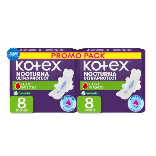 Toallas Femeninas Kotex Nocturna Manzanilla - 16 Unidades