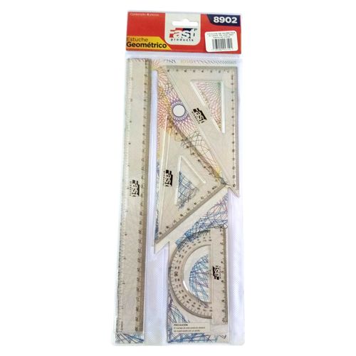 Estuche de geometría Continental escolar reglas transparentes - 4 Pzas