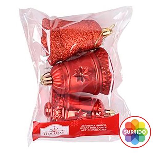 Adorno Holiday Time árbol rojo brillante - 3 Uds