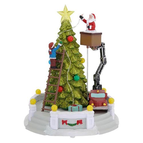 Decoración Holiday Time de árbol navideño animado e iluminado con baterías incluidas - 9 Pulgadas