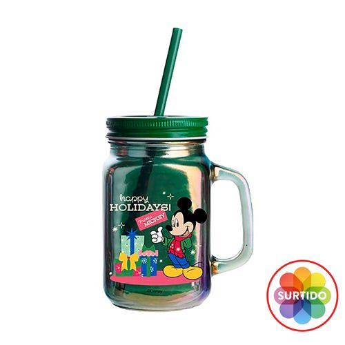 Jarra Disney d Vidrio Con Tapa y Pajilla