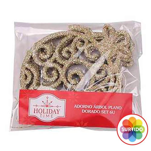 Adorno Arbol Plano Dorado Set 6u