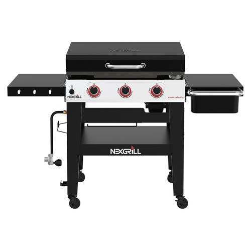 Parrilla Nexgrill con plancha a gas de 3 quemadores con bandejas laterales y ruedas para fácil movilidad color negro