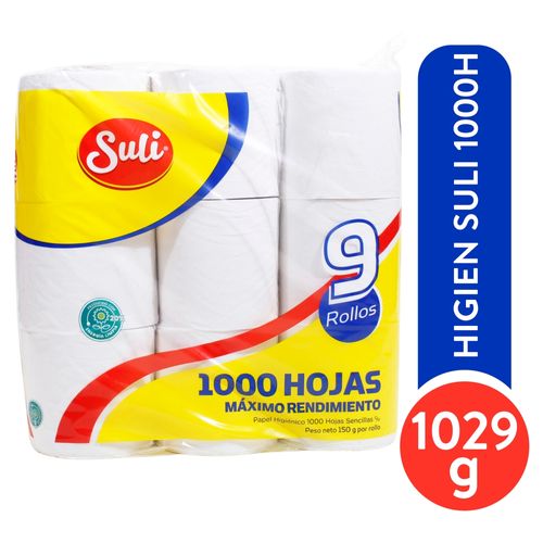 Papel Higiénico Suli 1000 Hojas - 9 Rollos