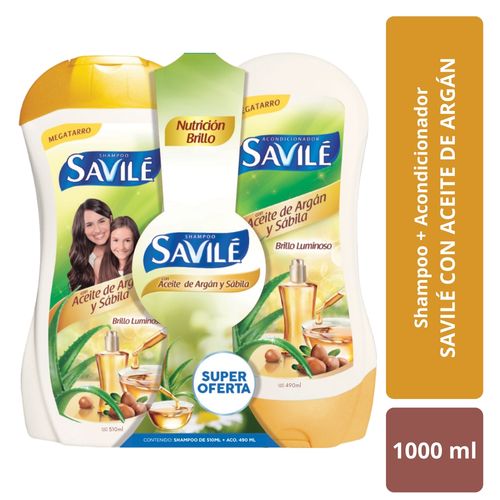 Shampoo Sávile Argán en Líquido - 550 ml y Acondicionador Sávile Argán en Líquido - 530 ml
