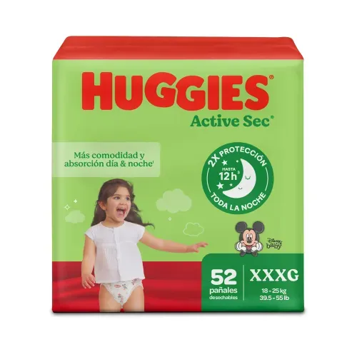 Pañales Huggies Active Sec 6/XXXG - 52 Unidades