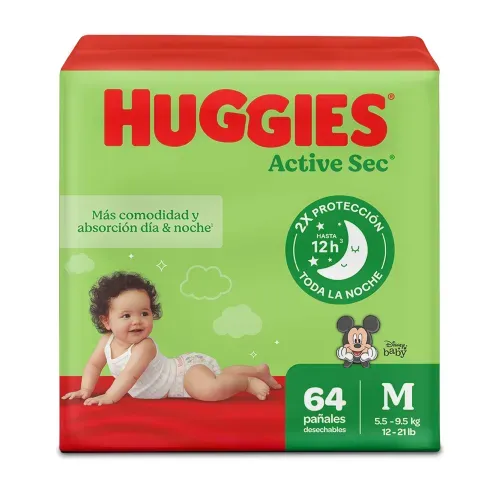 Pañales Huggies Active Sec 2/M - 64 Unidades