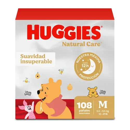 Pañales Huggies Natural Care 2/M - 108 Unidades
