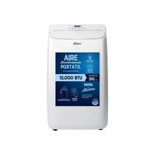 Aire Acondicionado Portátil Oster Mod. OS-ACPOR12WE Cap. 12,000 BTU, Wi-FI, Control Remoto, Función deshumidificadora.