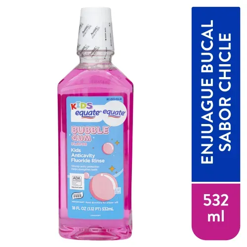 Enjuague Bucal Mouthwash Kids Marca Equate Sabor Bubble Gum -532Ml