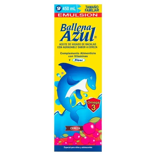 Extracto de Aceite De Higado De Bacalao Laboratorio Santa Fe Emulsíon Ballena Azul Cereza - 450ml