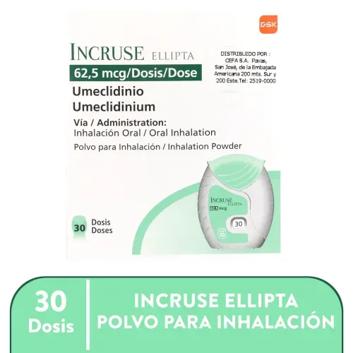 Asma, Alergias y Nasal Glaxosmithkline Incruse Ellipta 62.5 Mcg 30 Dosis-Precio indicado por corticosteroidesxx