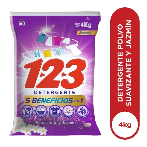 Detergente en Polvo 123 Suavizante Y Jazmín - 4000 g
