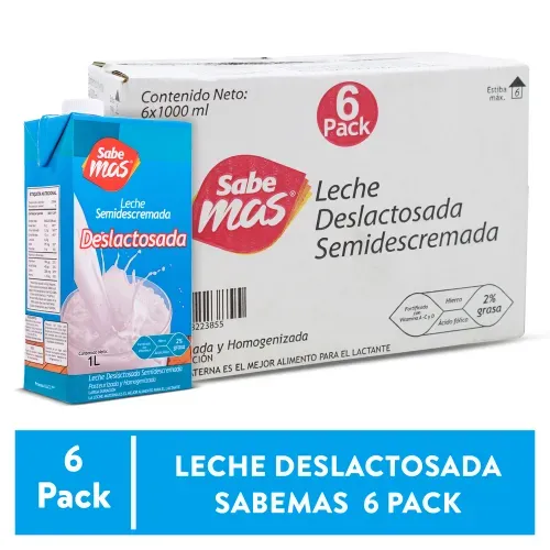 Leche Sabe Mas Semidescremada Y Deslactosada Larga Duración 6 pack - 1 L
