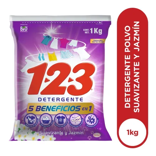Detergente en Polvo 123 Suavizante Jazmín - 1000 g