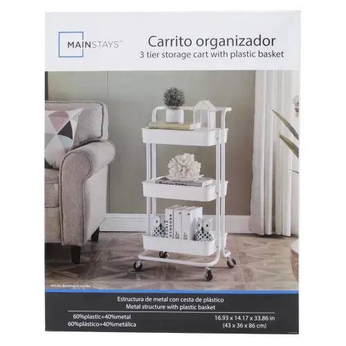 Cajas y Contenedores Mainstays Carrito Metal 3 Niv c Cesta d Plastico