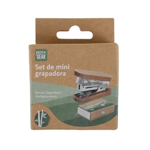 Mini grapadora Pen + Gear de bambú degradado con grapas incluídas