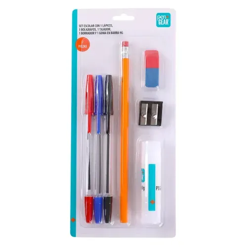 Kit  Pen + Gear escolar juego de papelería - 7 Pzas