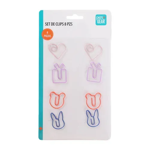 Clips Pen + Gear con formas - 8 Pzas