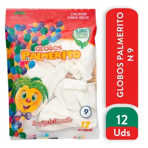 Globos Palmeritos Blanco Estandar No9- 12 Unidades