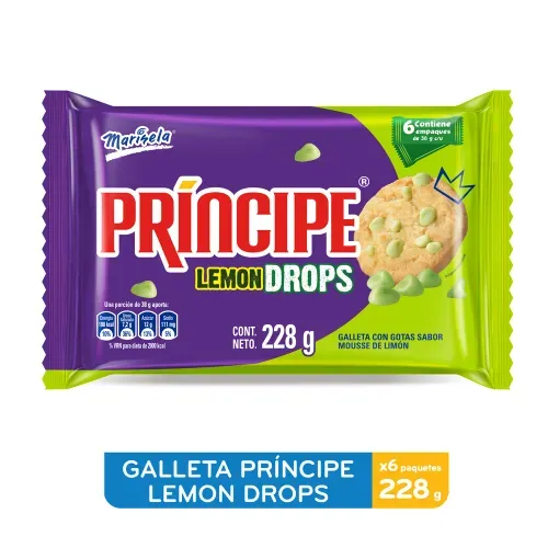 Galleta Marinela Príncipe Lemon Drops 6 paquetes - 228 g