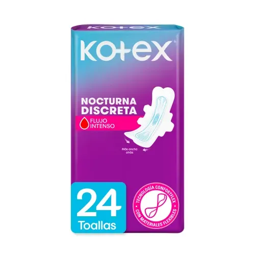 Toallas Femeninas Kotex Nocturna Discreta - 24 Unidades