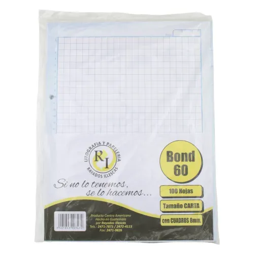 Hojas Illescas tipo carta con cuadros de papel bond