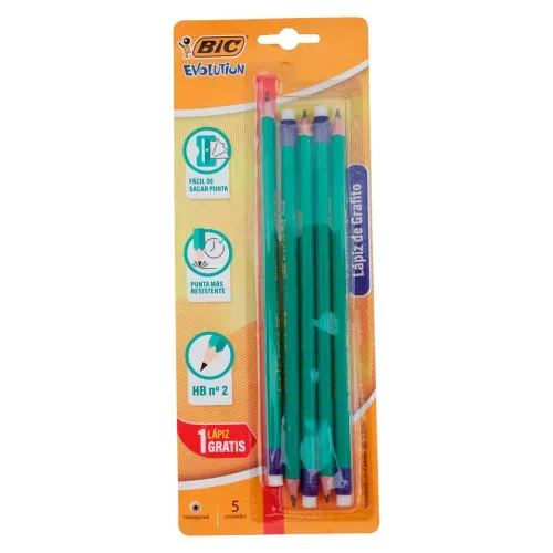 Lápices de grafito Bic diseño color verde más lapicero - 5 Pzas