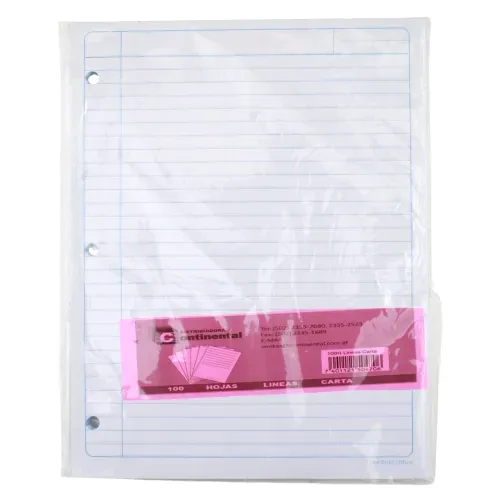 Hojas Continental con lineas tamaño carta - 100 Pzas