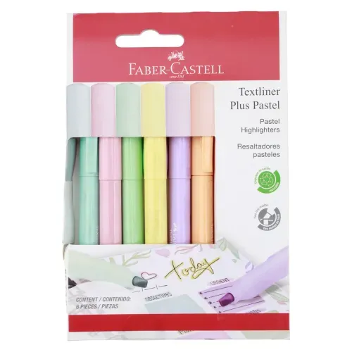 Resaltador Faber Castell tipo pluma pastel - 6 Uds
