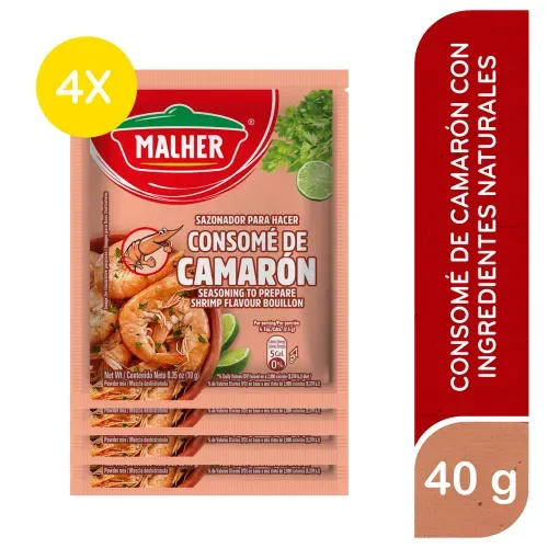 Sazonador Malher para hacer Consomé de Camarón 4 Sobres - 40 g