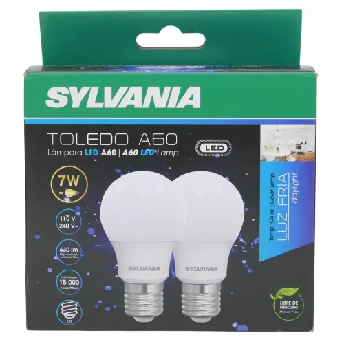 Bombillo Led Sylvania, 7W Luz blanca rosca E27 - 2 Uds