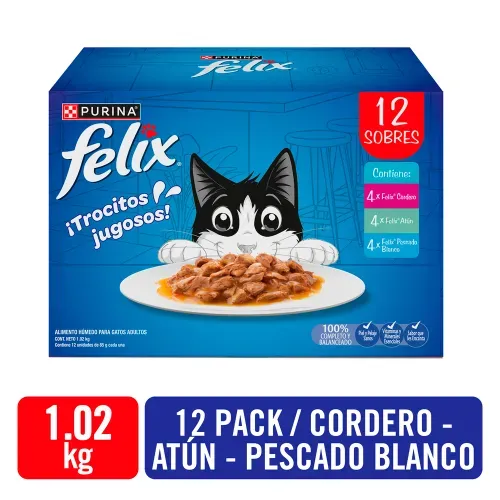 Alimento húmedo para gatos Felix 12 Sobres 85 g sabores surtidos