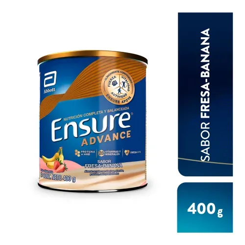 Complemento Ensure Advance® Fresa Banana con proteína y vitaminas para recuperar masa muscular, fuerza y vitalidad - 400 g
