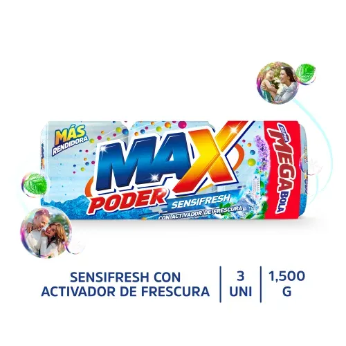 Max Poder Mega bola Sensifresh 3 Pack -1500 g