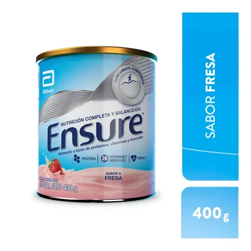 Complemento Ensure ® Sabor Fresa con nutrientes, proteína y vitaminas para la recuperación nutricional. - 400 g