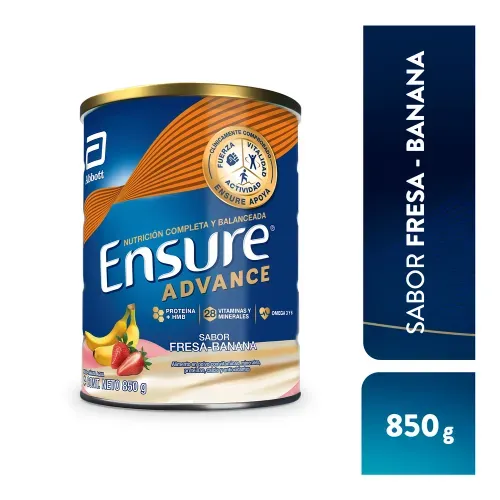 Complemento Ensure Advance® Fresa Banana con proteína y vitaminas para recuperar masa muscular, fuerza y vitalidad - 850 g