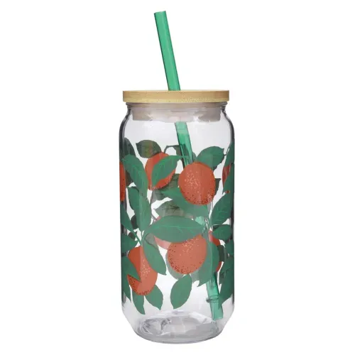 Ms Vaso De Acrilico Con Pajilla De Bambu