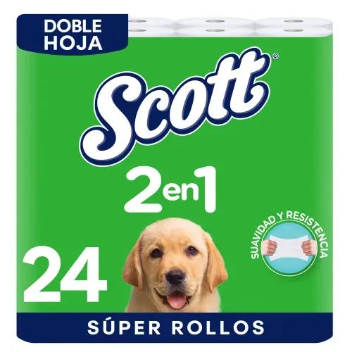 Papel Higiénico Scott 2 en 1 Doble Hoja - 24 Rollos