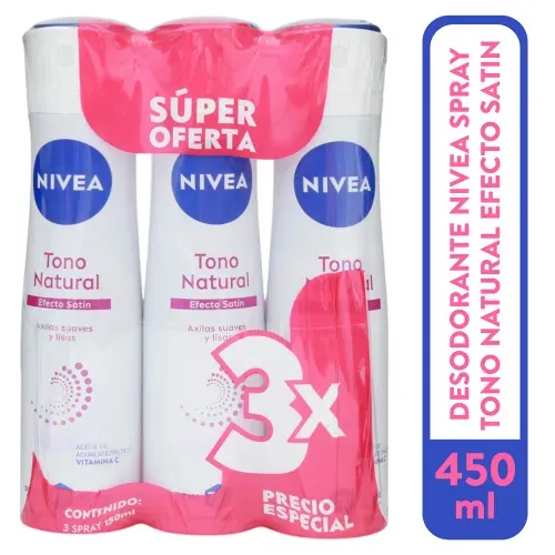 Desodorante Nivea Spray Tono Satin Femenino 3 pack - 450 ml