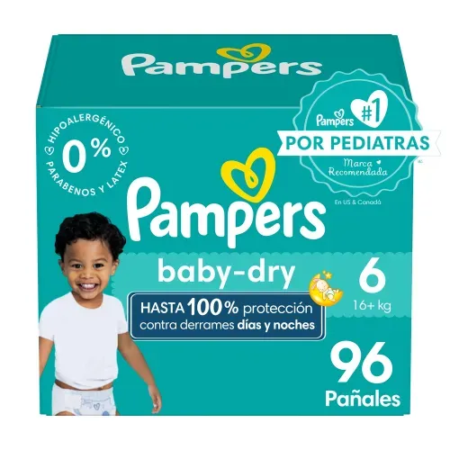 Pañales Pampers Baby-Dry Talla 6 Protección Contra Derrames - 96 Uds