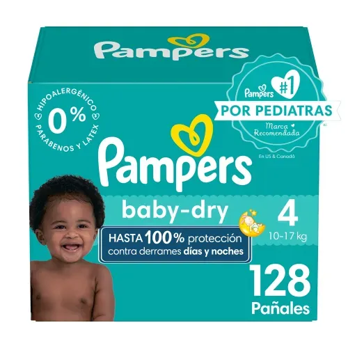 Pañales Pampers Baby-Dry Talla 4 Protección Contra Derrames - 128 Uds