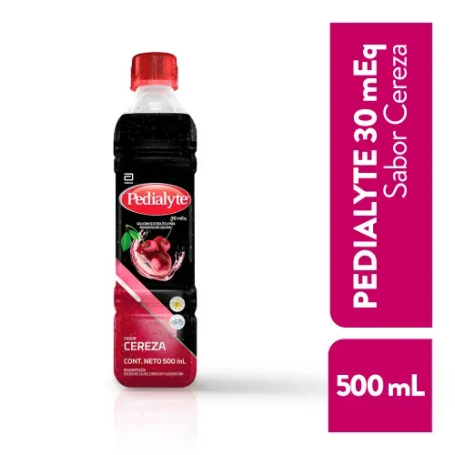 Suero de Rehidratación Oral, Pedialyte®30 mEq Cereza para la deshidratación leve, rápida absorción intestinal. - 500 ml