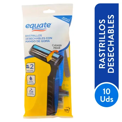 Rasuradoras Marca Equate Doble Hoja Mango De Goma Reforzado Antidesliz Desechables - 10Pzas