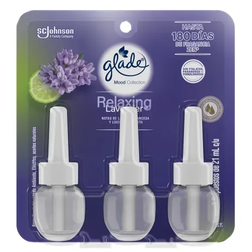 Aromatizante Glade Aceites Naturales Relaxing Lavender 3 Repuestos de 21ml c/u