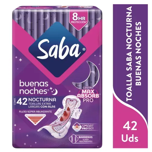 Toallas Femeninas Saba Buenas Noches Extra Largas con Alas - 42 uds